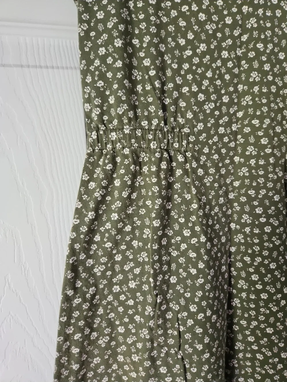 Old Navy Olive Green Floral Gathered-Waist Dress